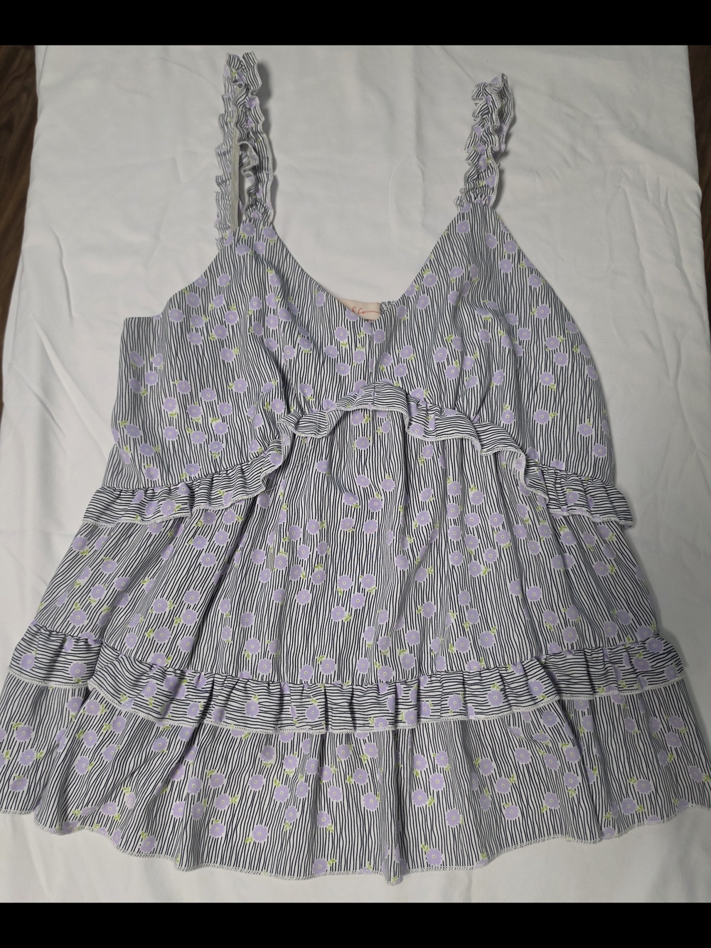 Sleeveless Ruffled Peplum Top in Lavender Dot Print